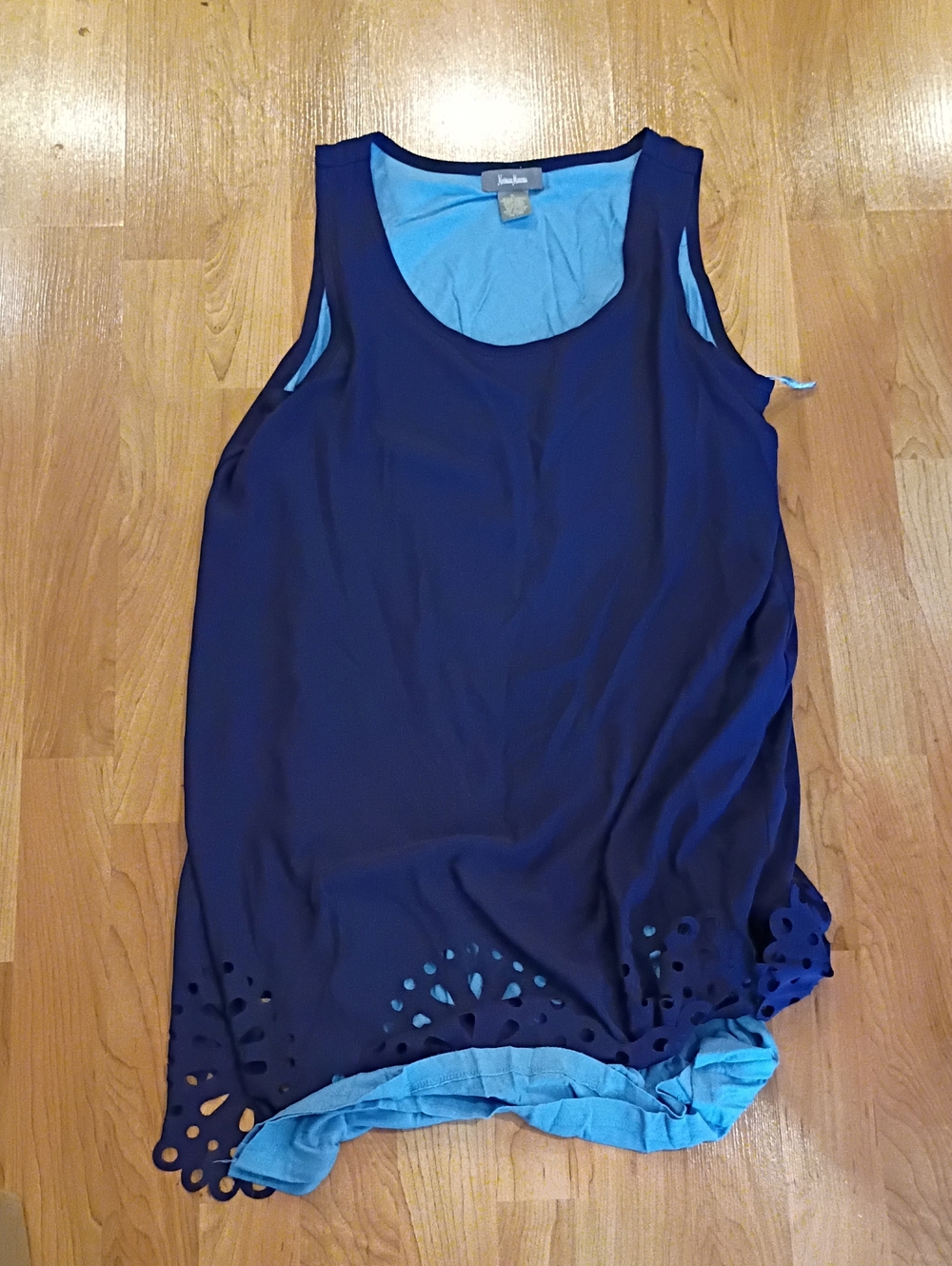 Double-Layer Navy and Light Blue Laser-Cut Tank Top